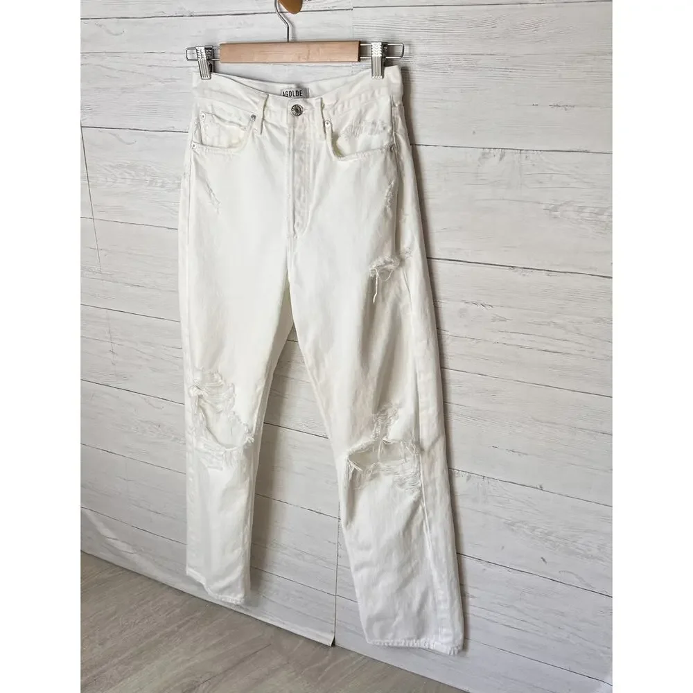 Revolve Agolde Jeans Womens Size 25 White 90's Fit Button Fly Destroyed Detail